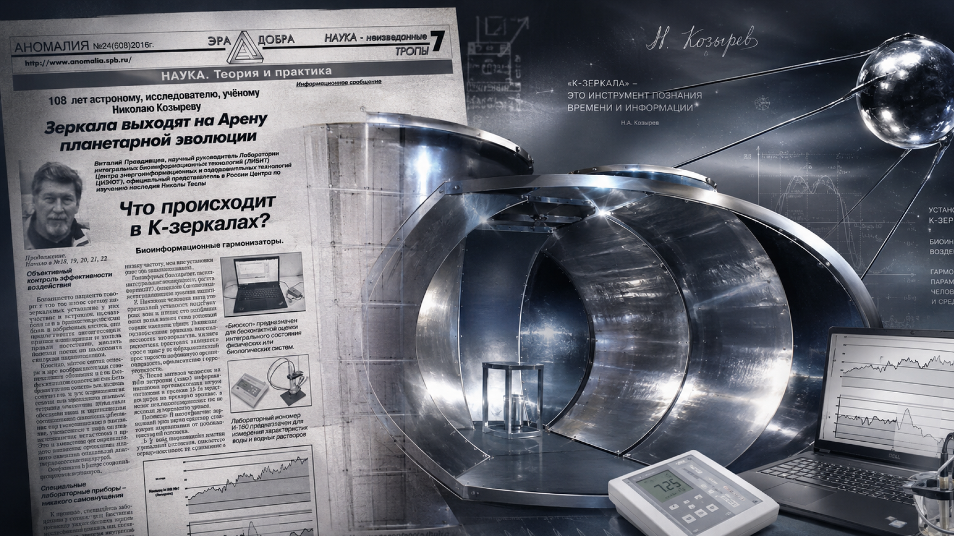 Обложка новости о публикации в газете Аномалия №21 2016, Зеркала Козырева как искусственные места силы и исследования ЦИОТ Сфера.